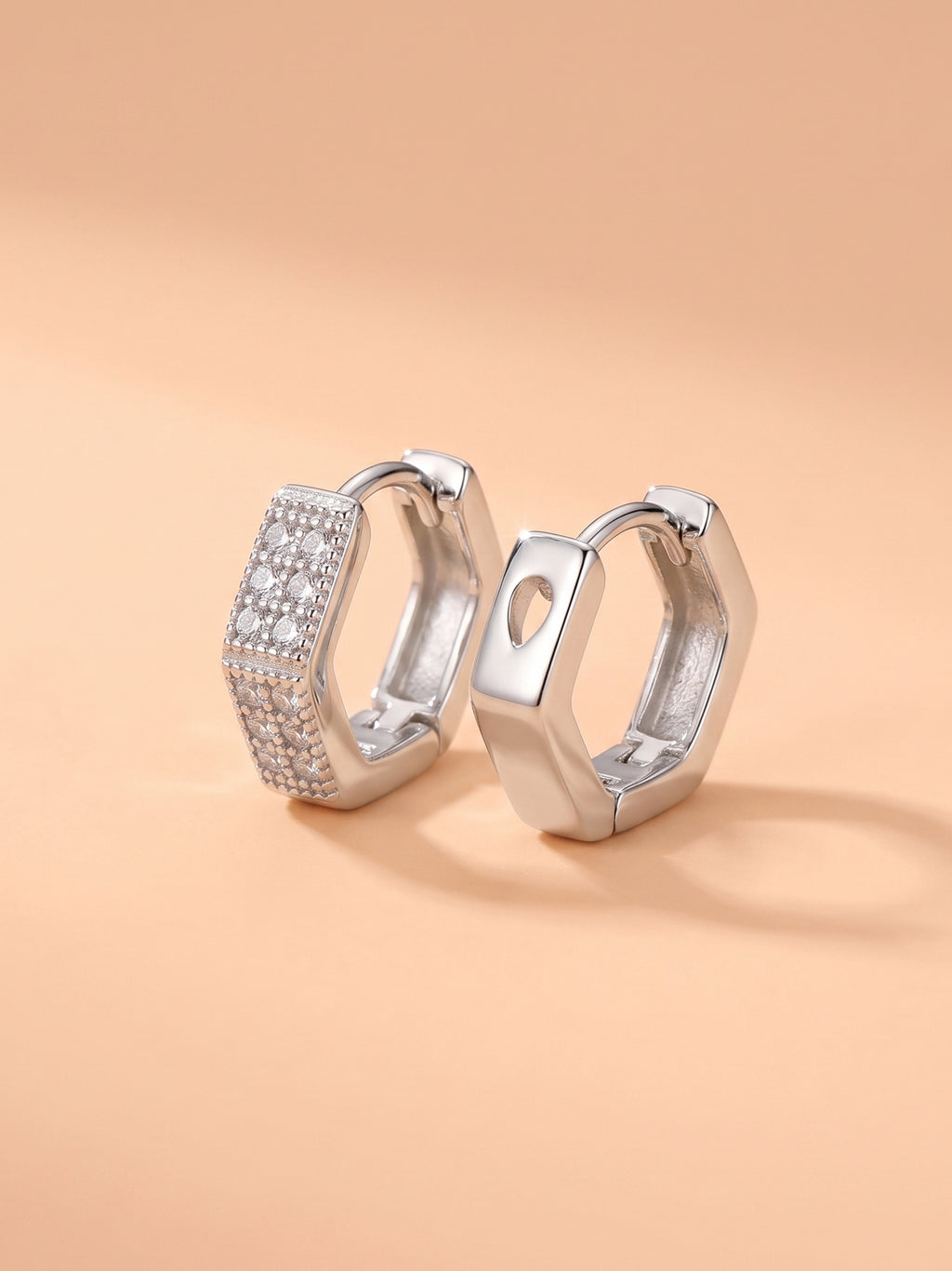 Hexagonal Pavé Cubic Zirconia Huggie Earrings