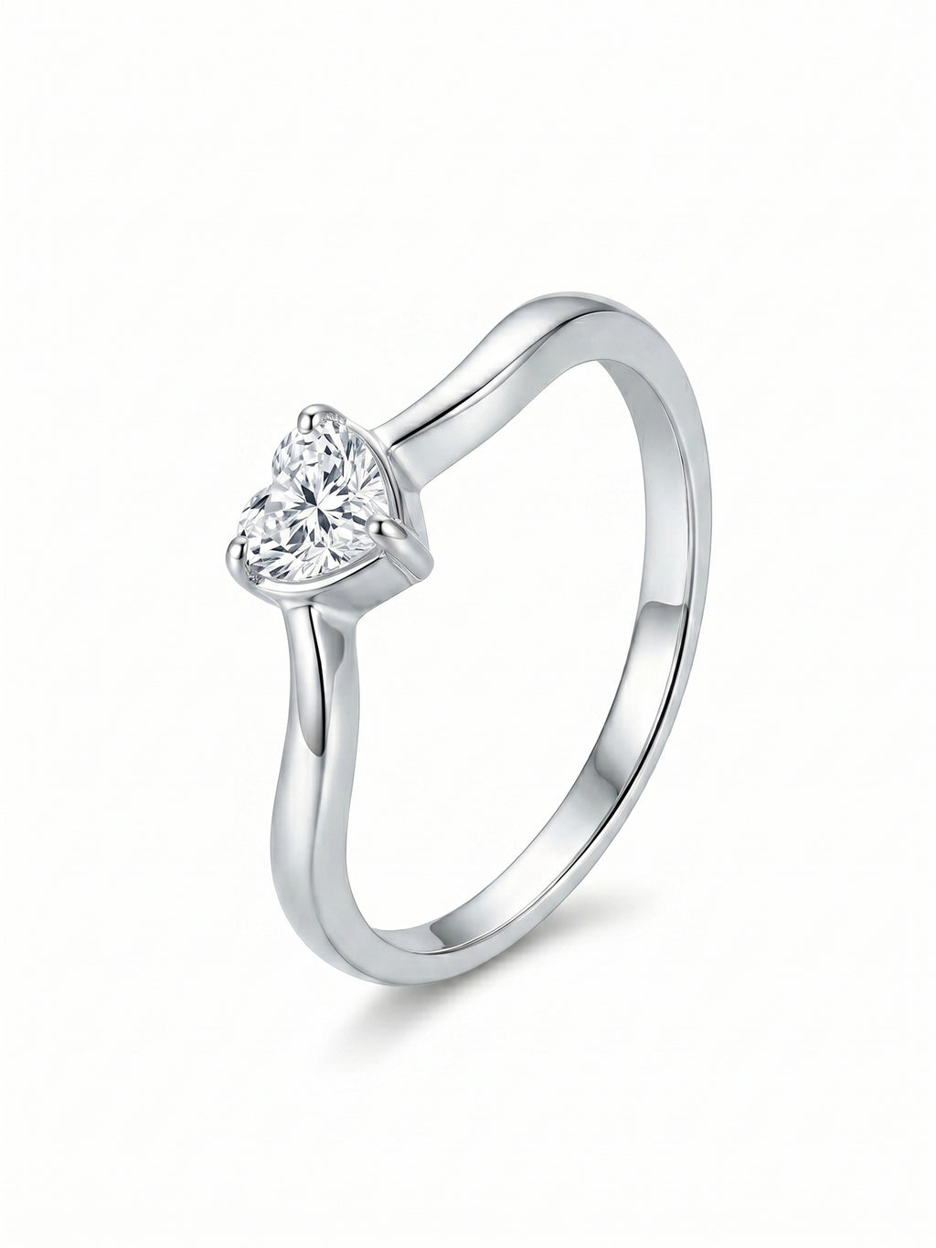 Silver Wave Heart Solitaire Ring