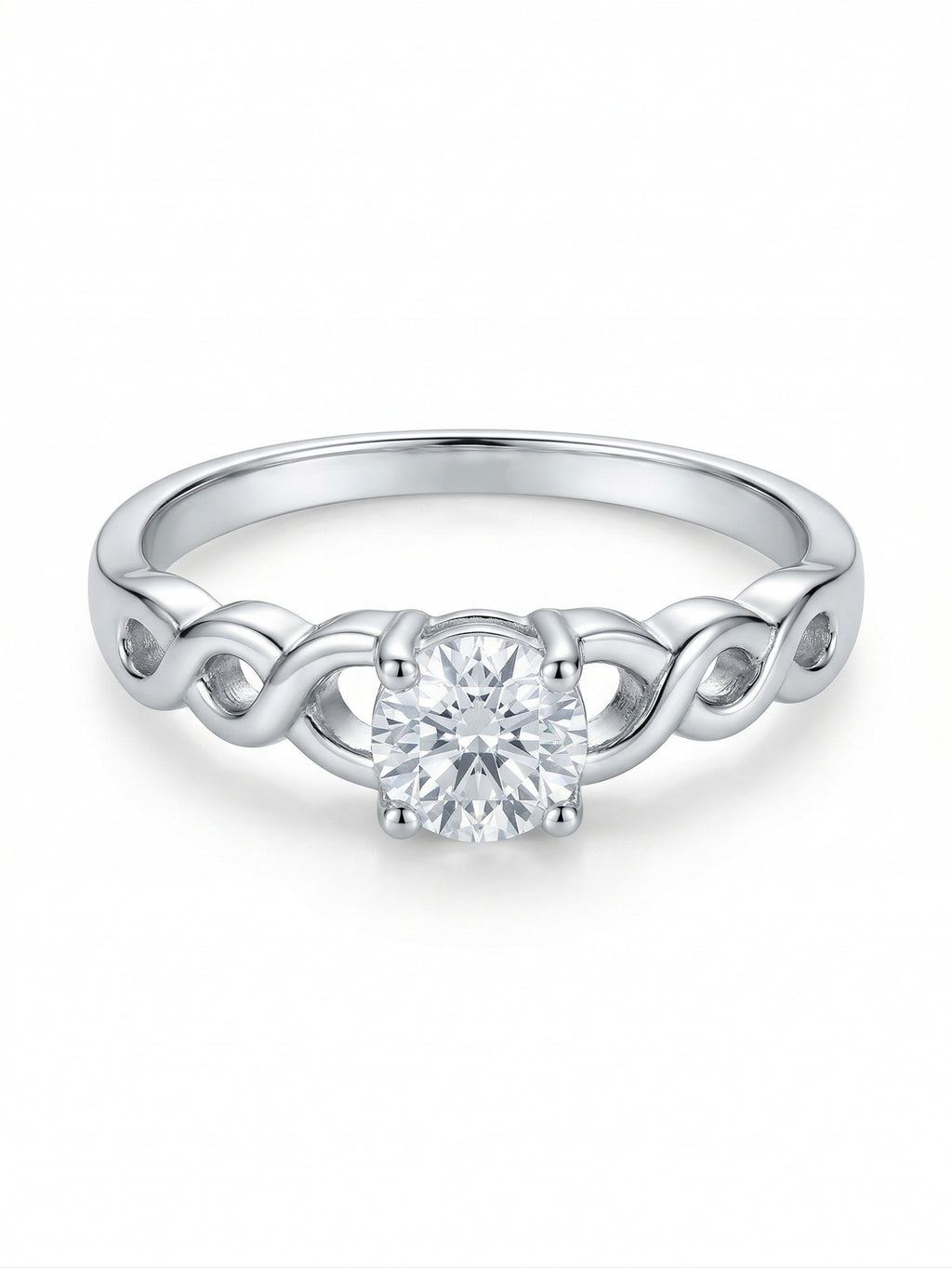 Silver Braided Infinity Solitaire Ring