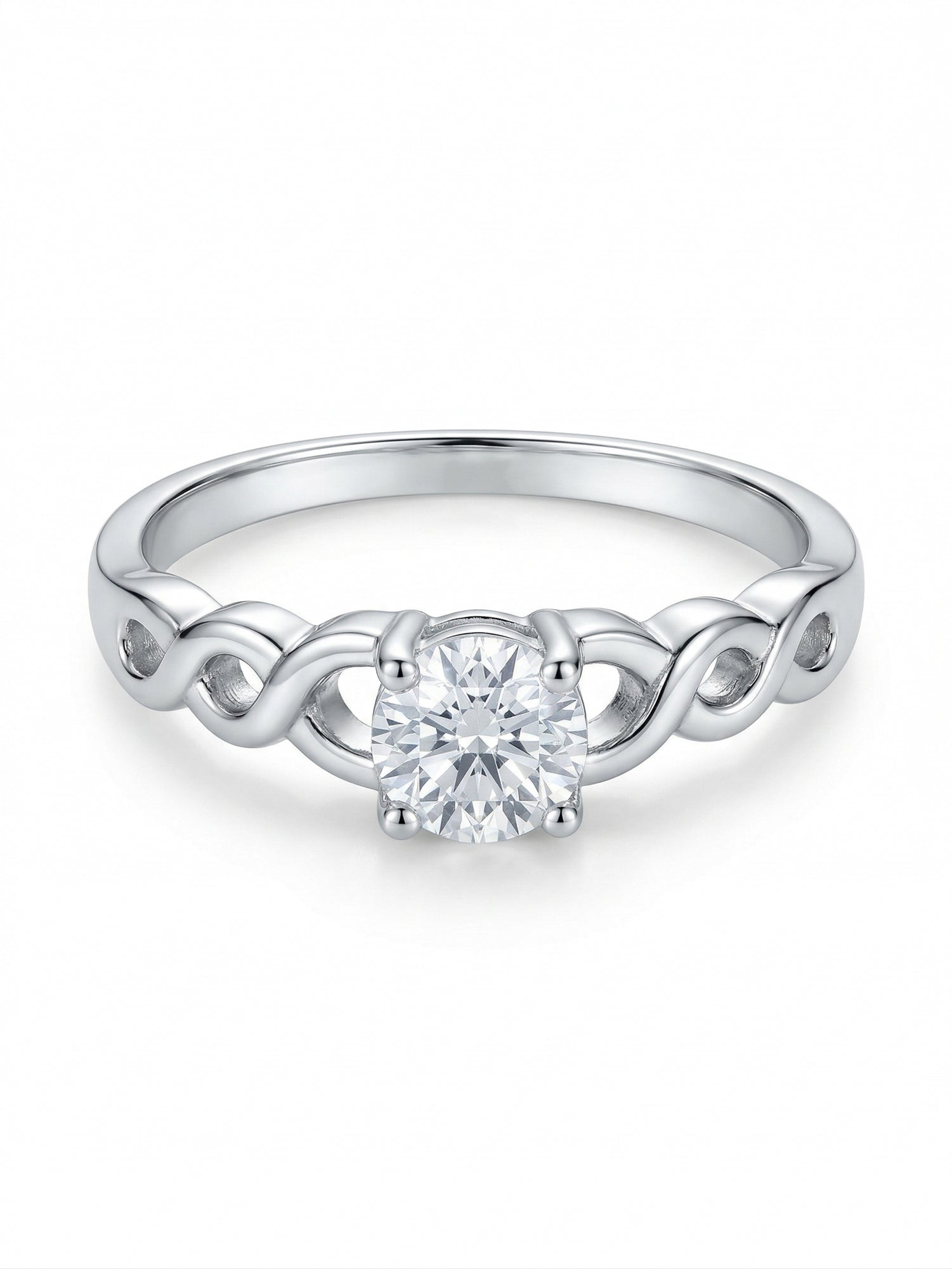 Silver Braided Infinity Solitaire Ring