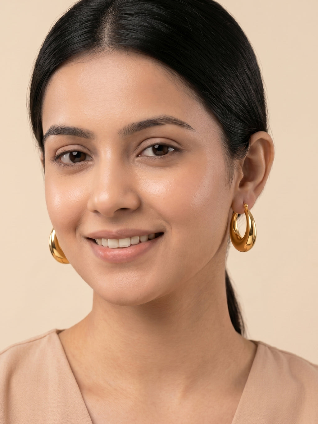 Polished Chunky Teardrop Hoop Earrings