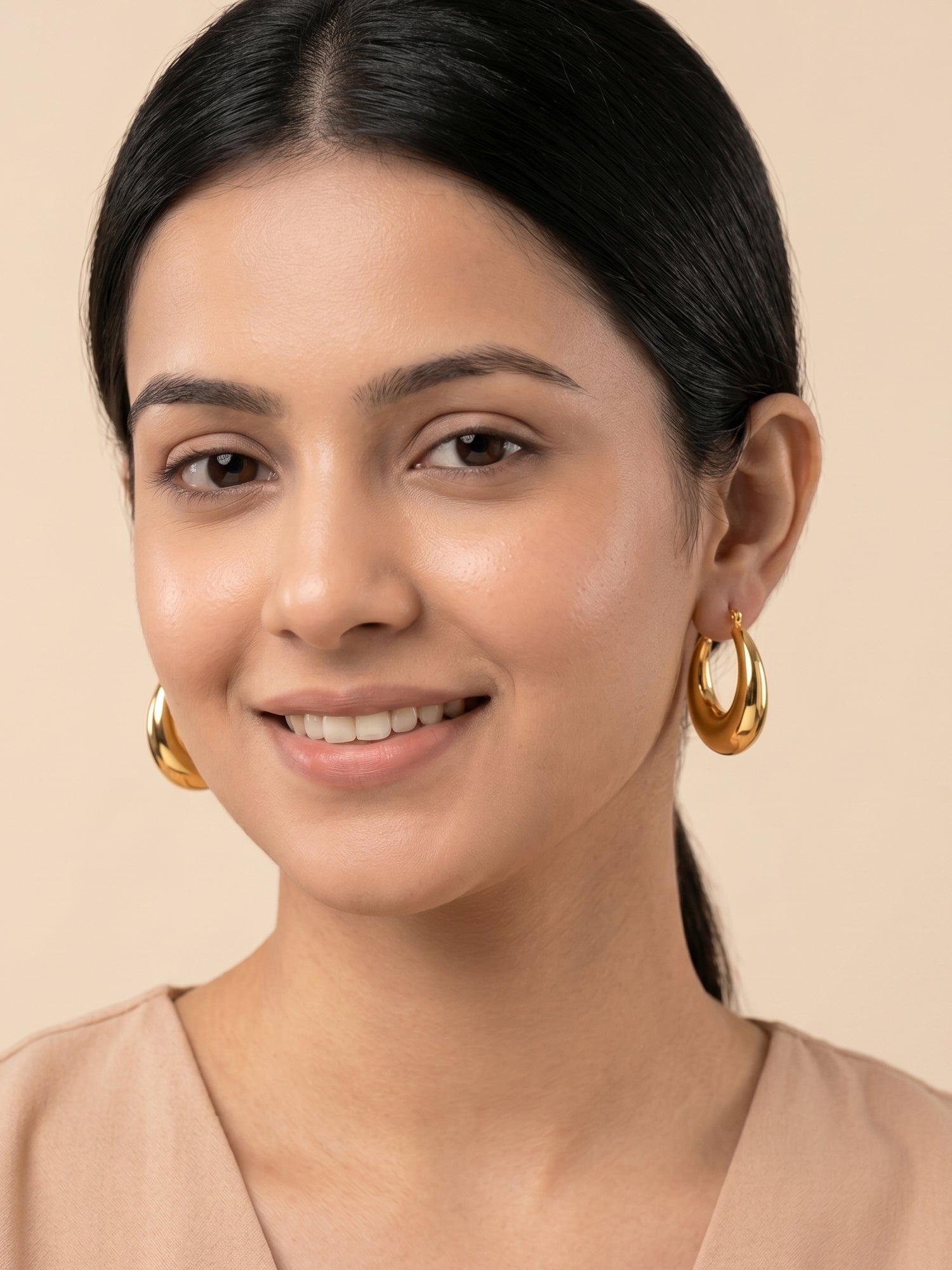 Polished Chunky Teardrop Hoop Earrings