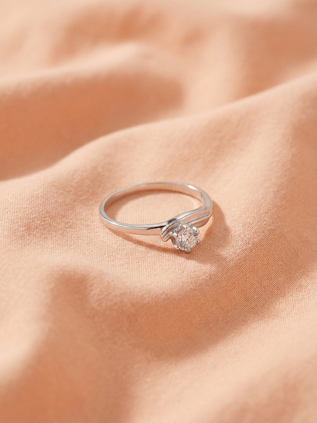 Silver Shimmering Solitaire Bypass Ring