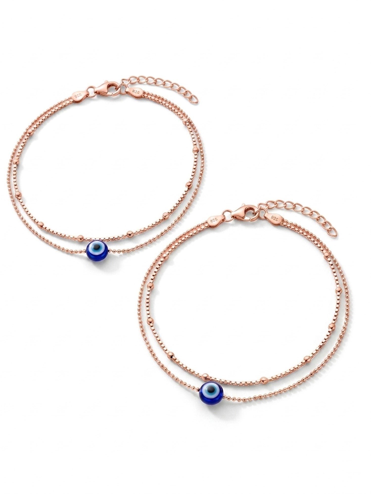 Roseate Evil Eye Double Chain Anklet Pair