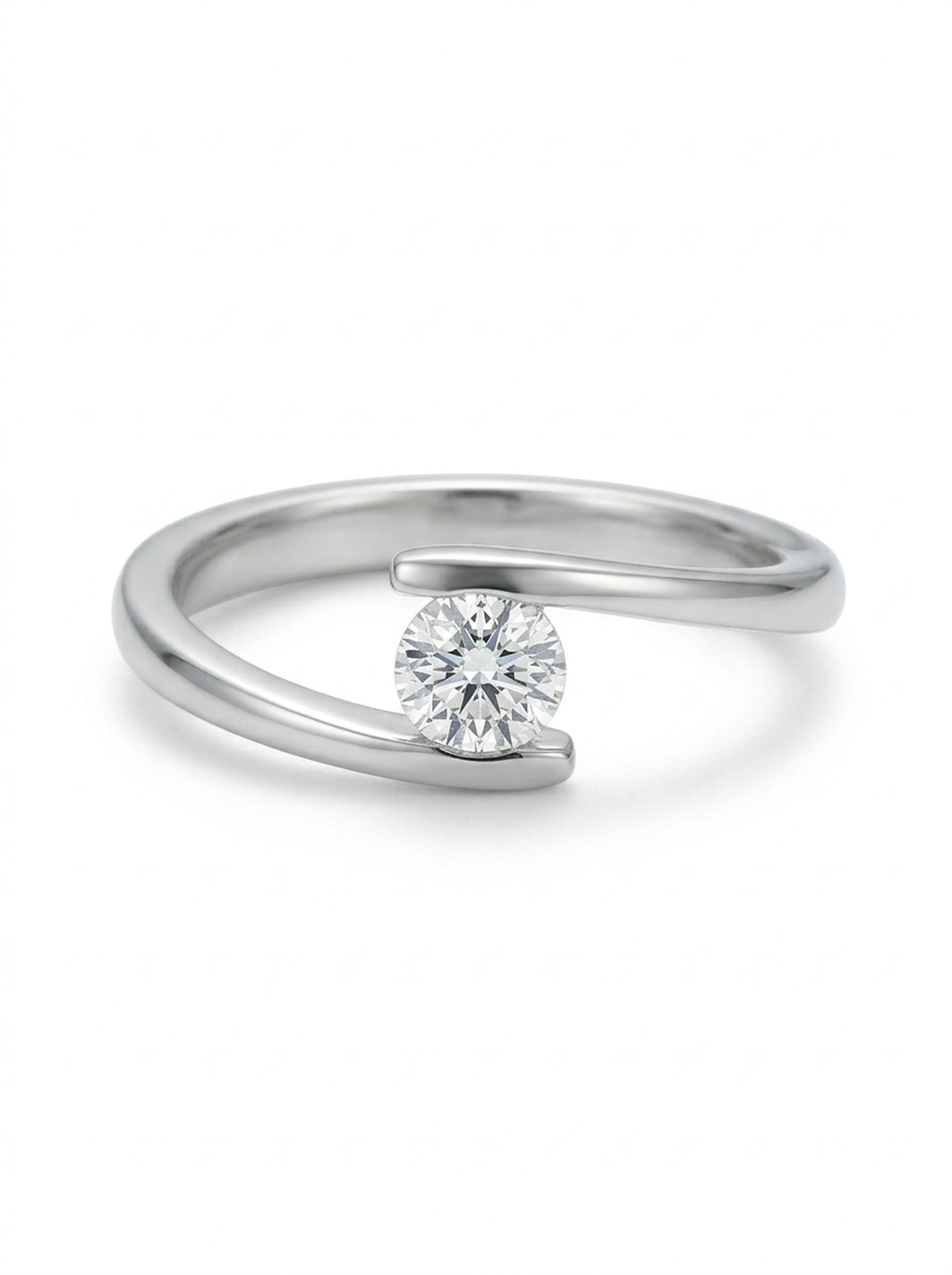 Silver Fluid Tension-Style Solitaire Ring