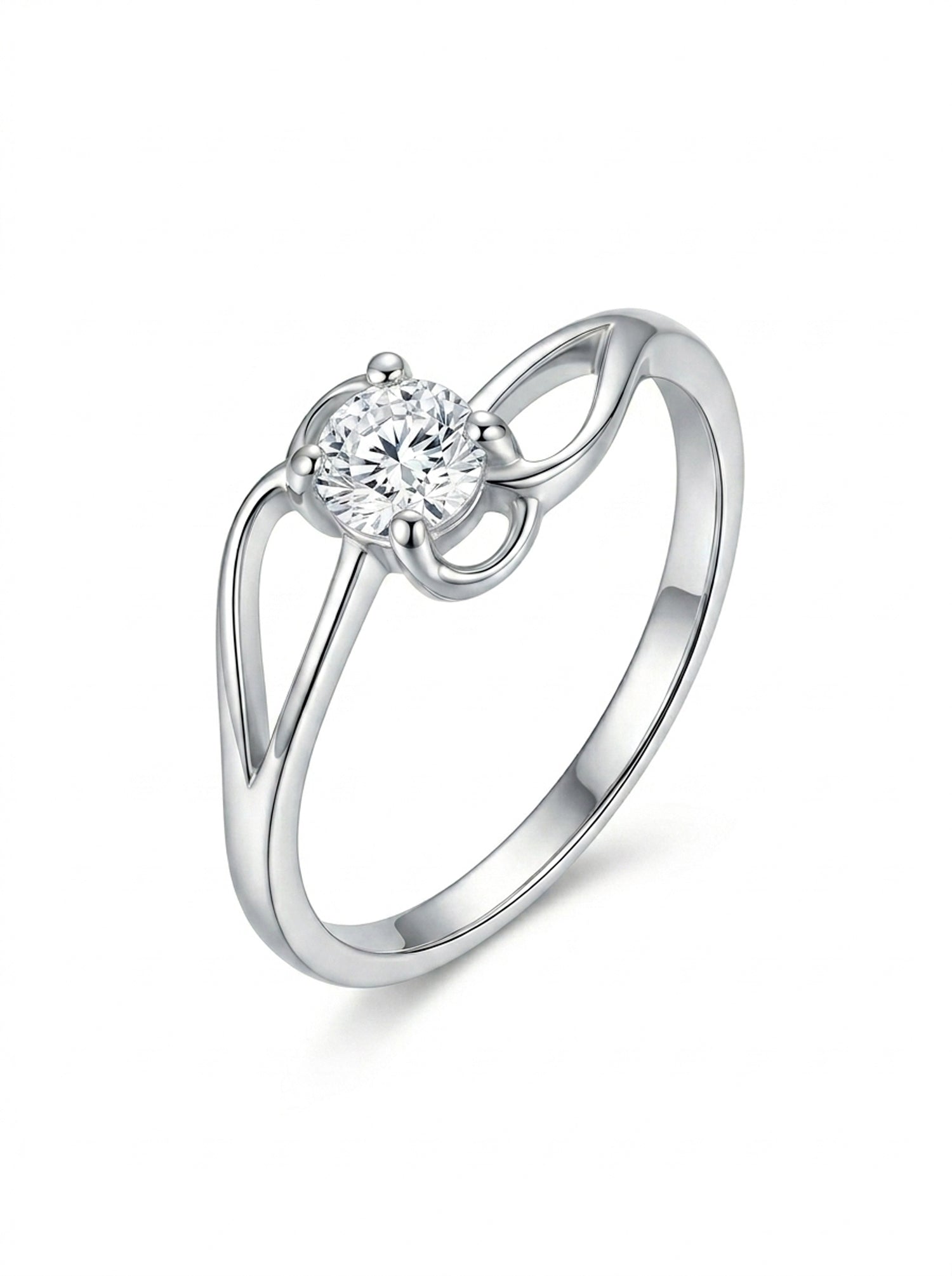 Silver Entwined Hearts Solitaire Ring