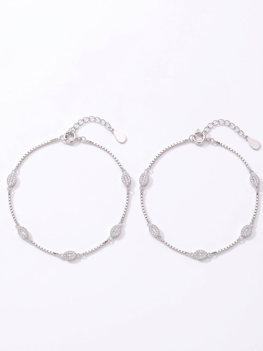 Celestial Oval Pavé Box Chain Anklet Pair