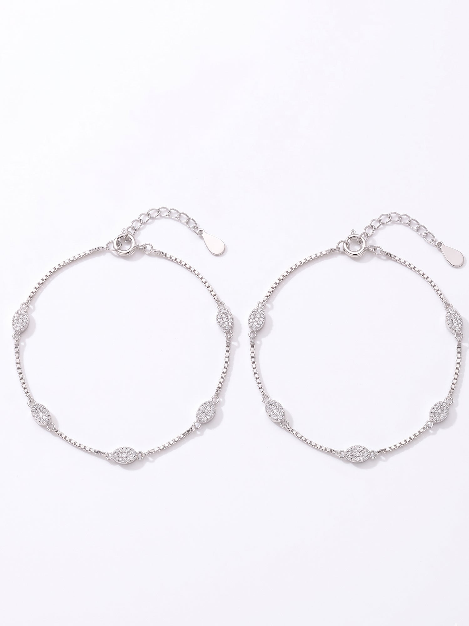 Celestial Oval Pavé Box Chain Anklet Pair