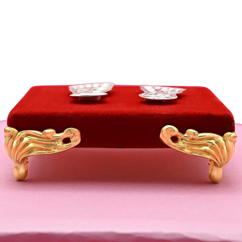 925 Pure Silver Sacred Goddess Lakshmi Feet (Lakshmi Padam Set) with Shubh Labh Stand