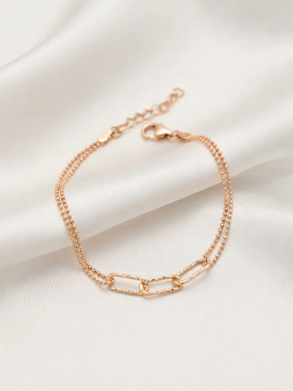 Roseate Textured Link Double Chain Anklet