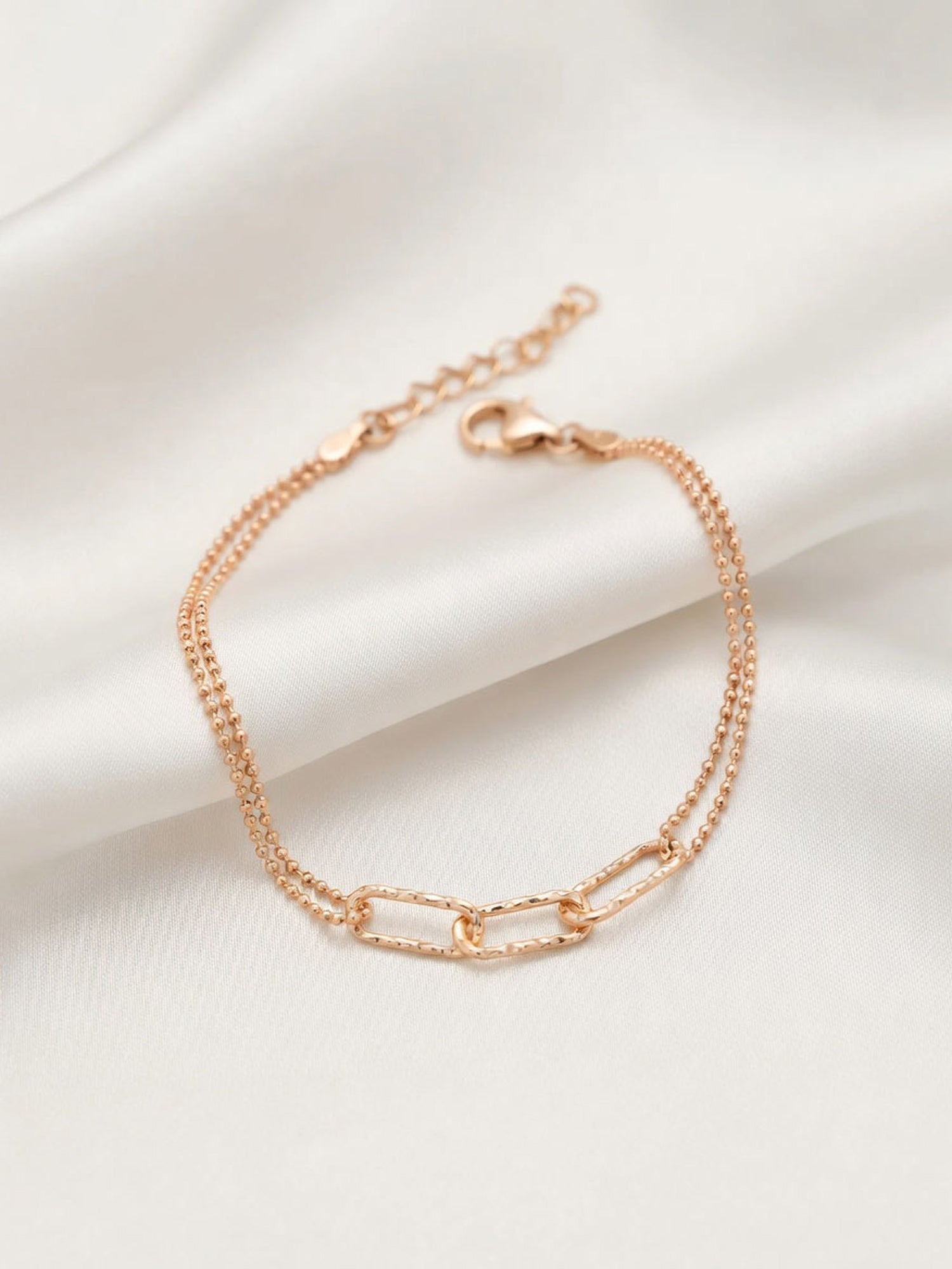 Roseate Textured Link Double Chain Anklet