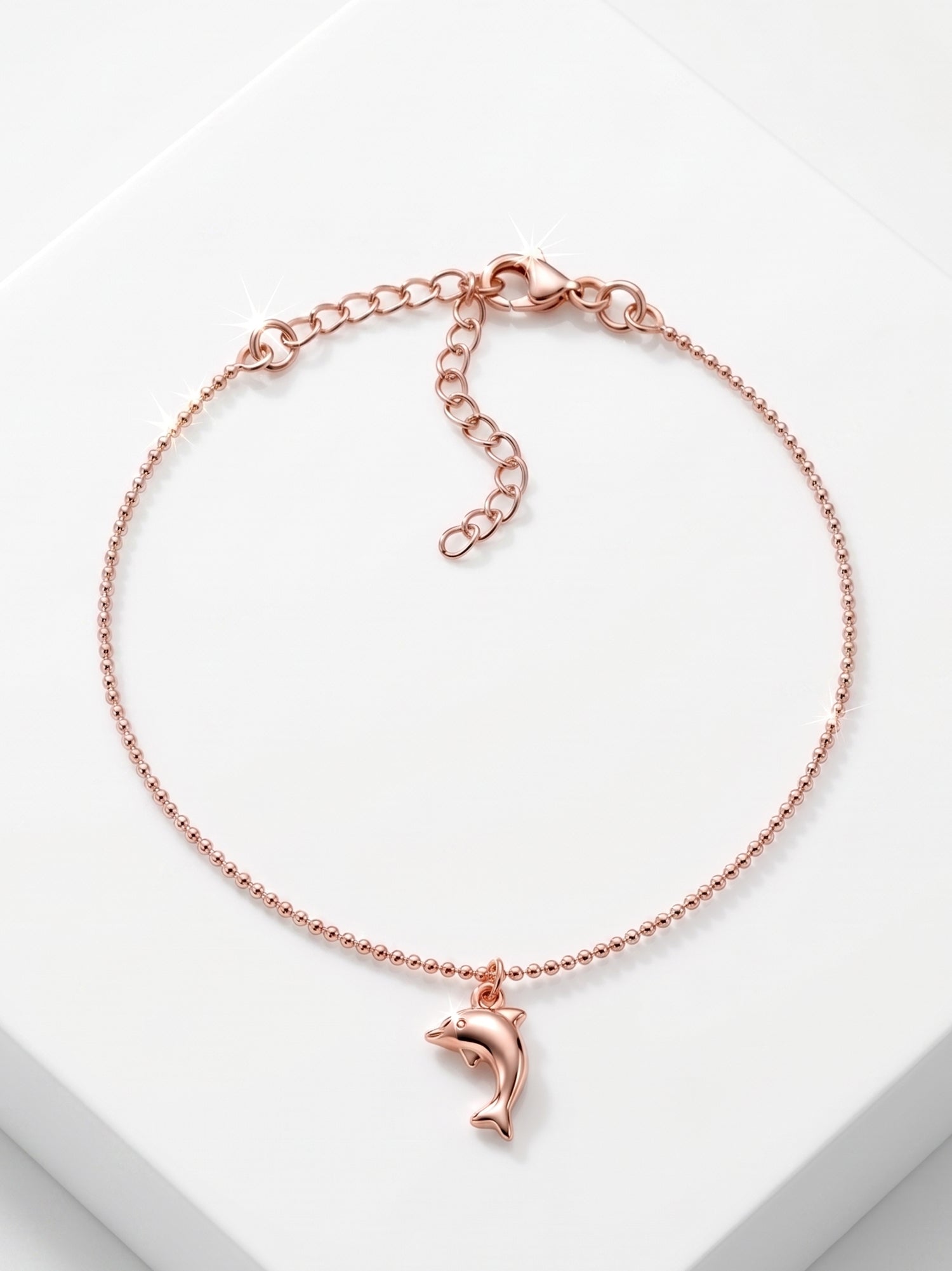 Roseate Aquatic Dolphin Charm Bead Anklet