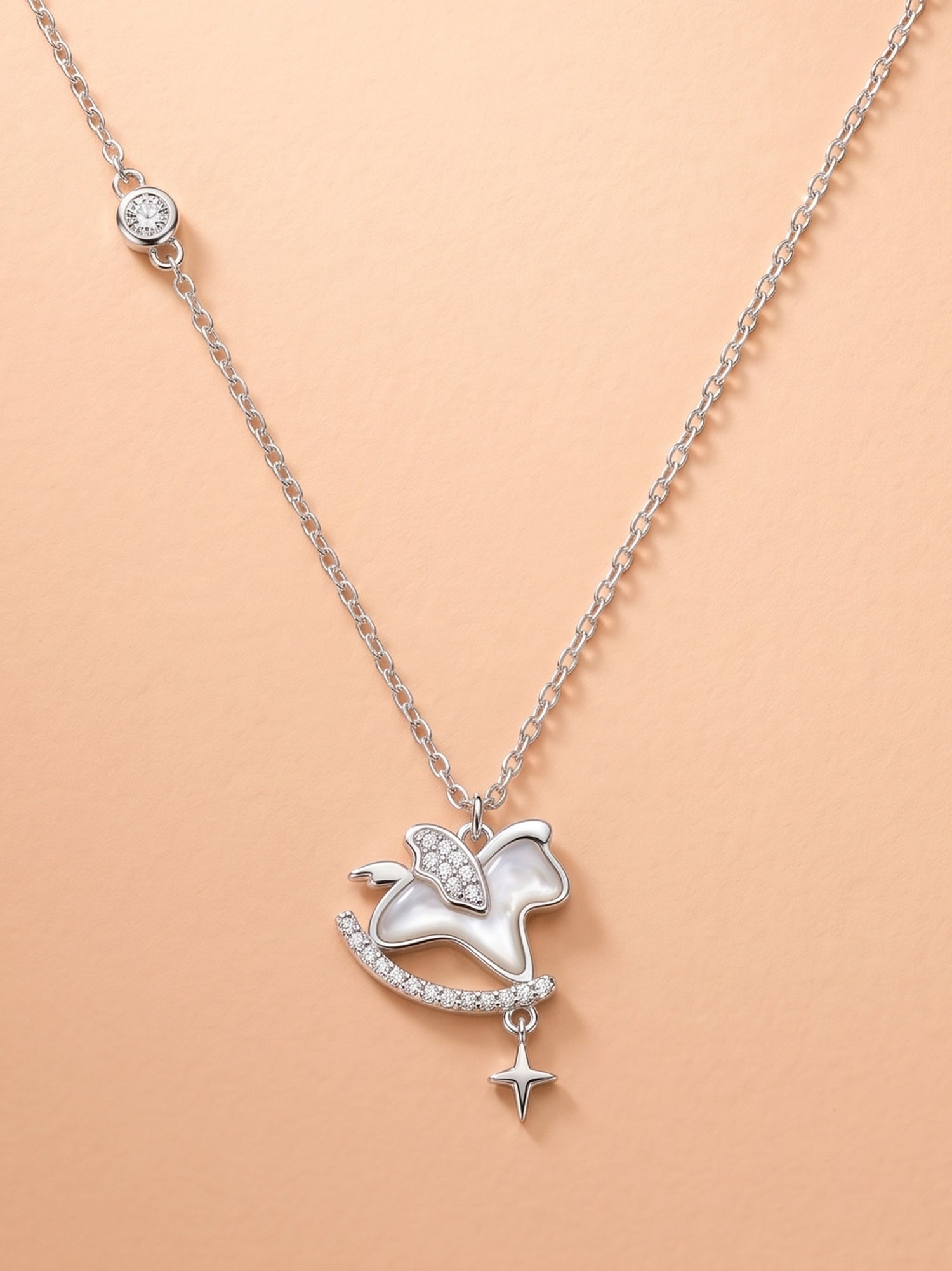 Silver Shimmering Rocking Horse Pendant Necklace