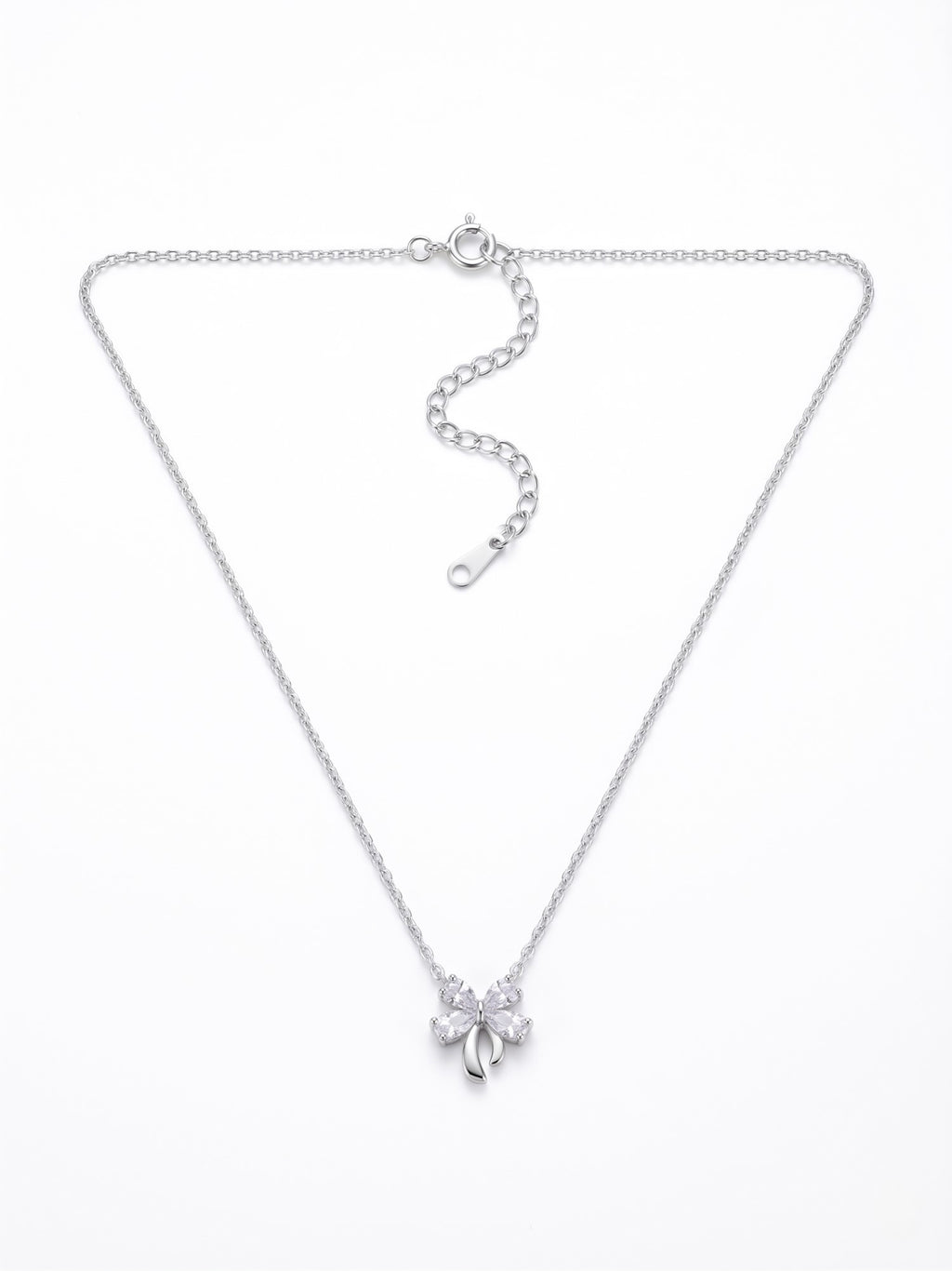 Silver Shimmering Ribbon Bow Pendant Necklace