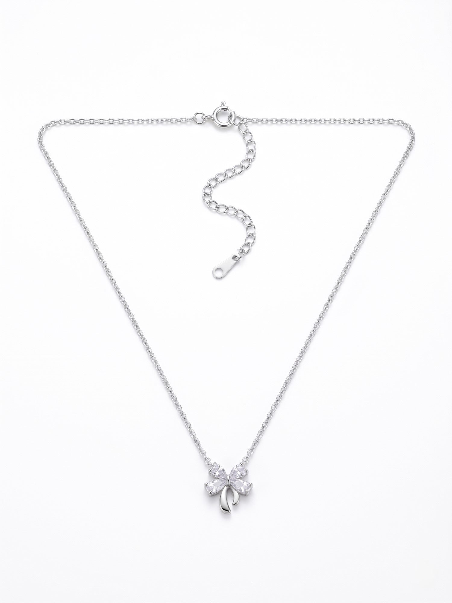 Silver Shimmering Ribbon Bow Pendant Necklace