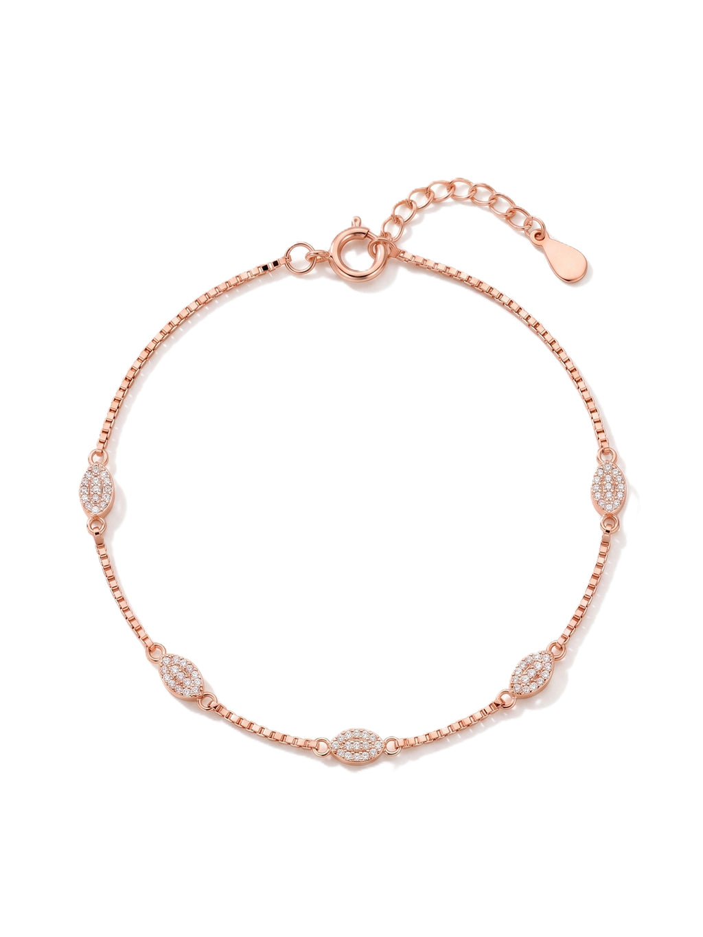 Roseate Celestial Oval Pavé Box Chain Anklet