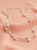 Layered Pearl Tin Cup Station Necklace