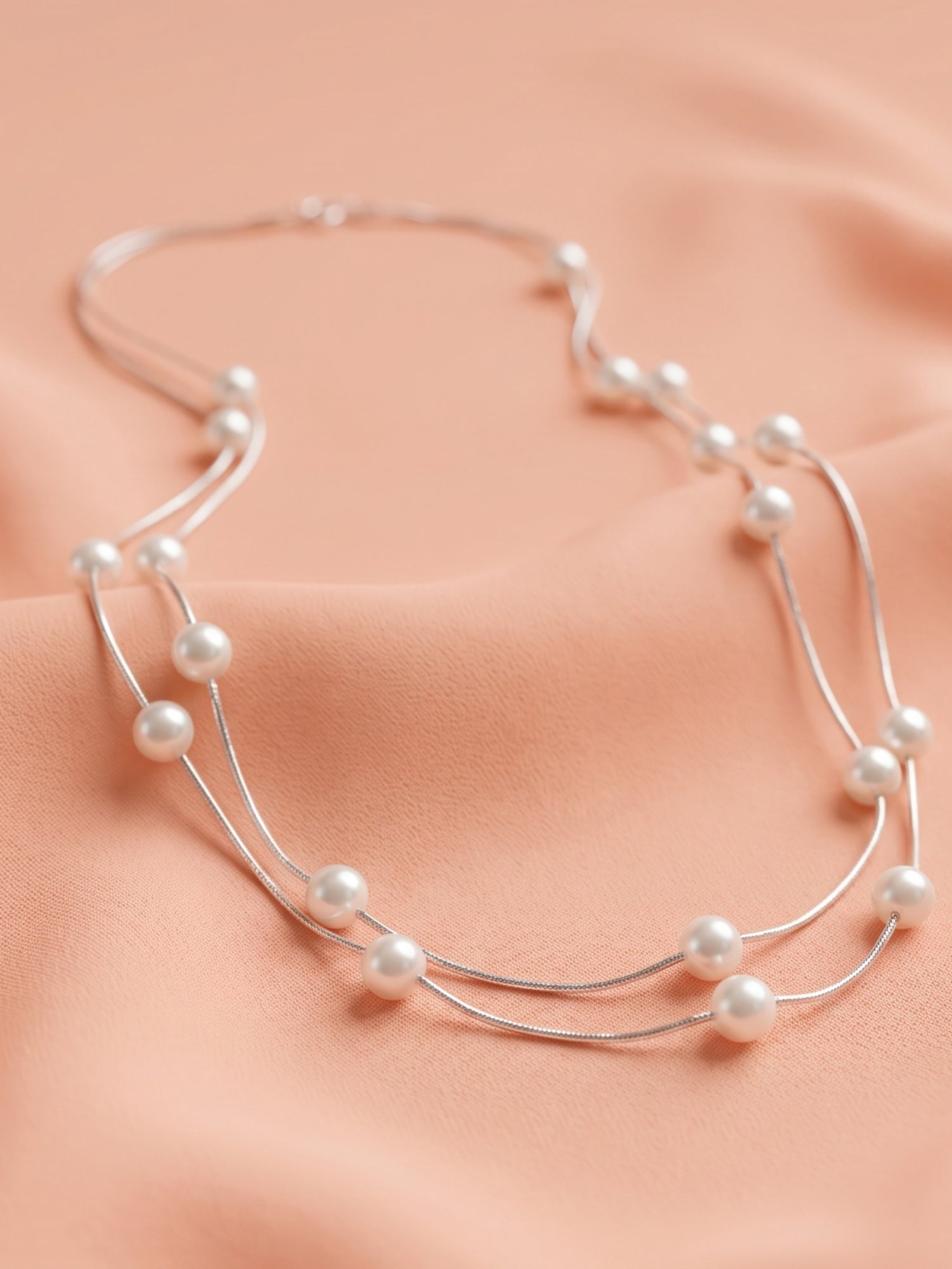 Layered Pearl Tin Cup Station Necklace