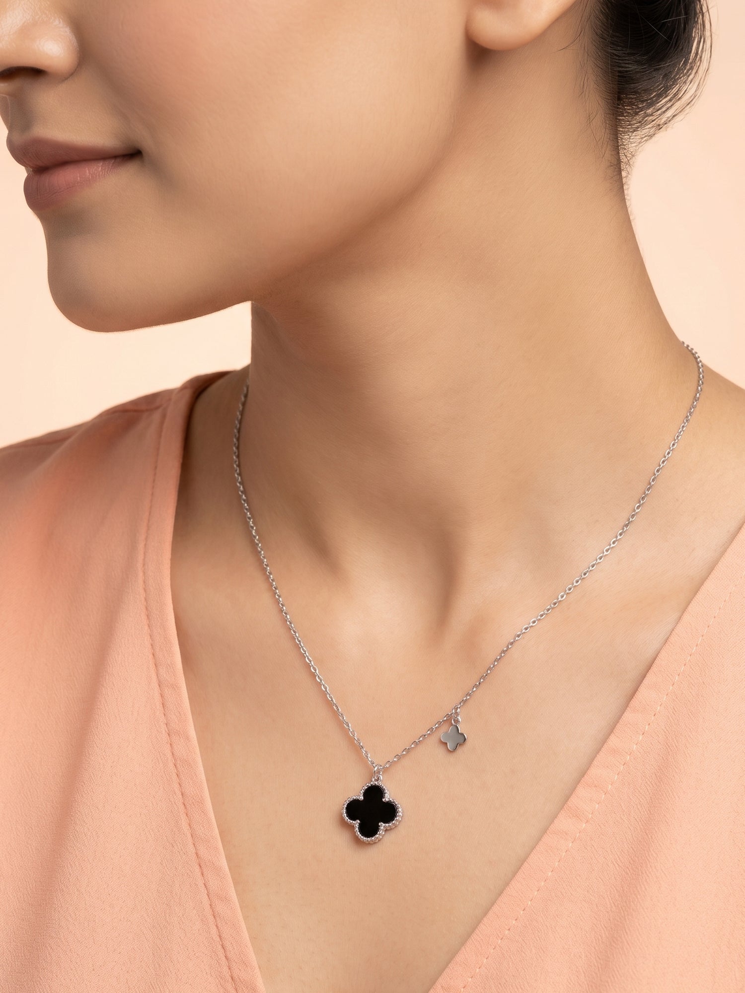Reversible Pavé CZ & Black Onyx Clover Necklace