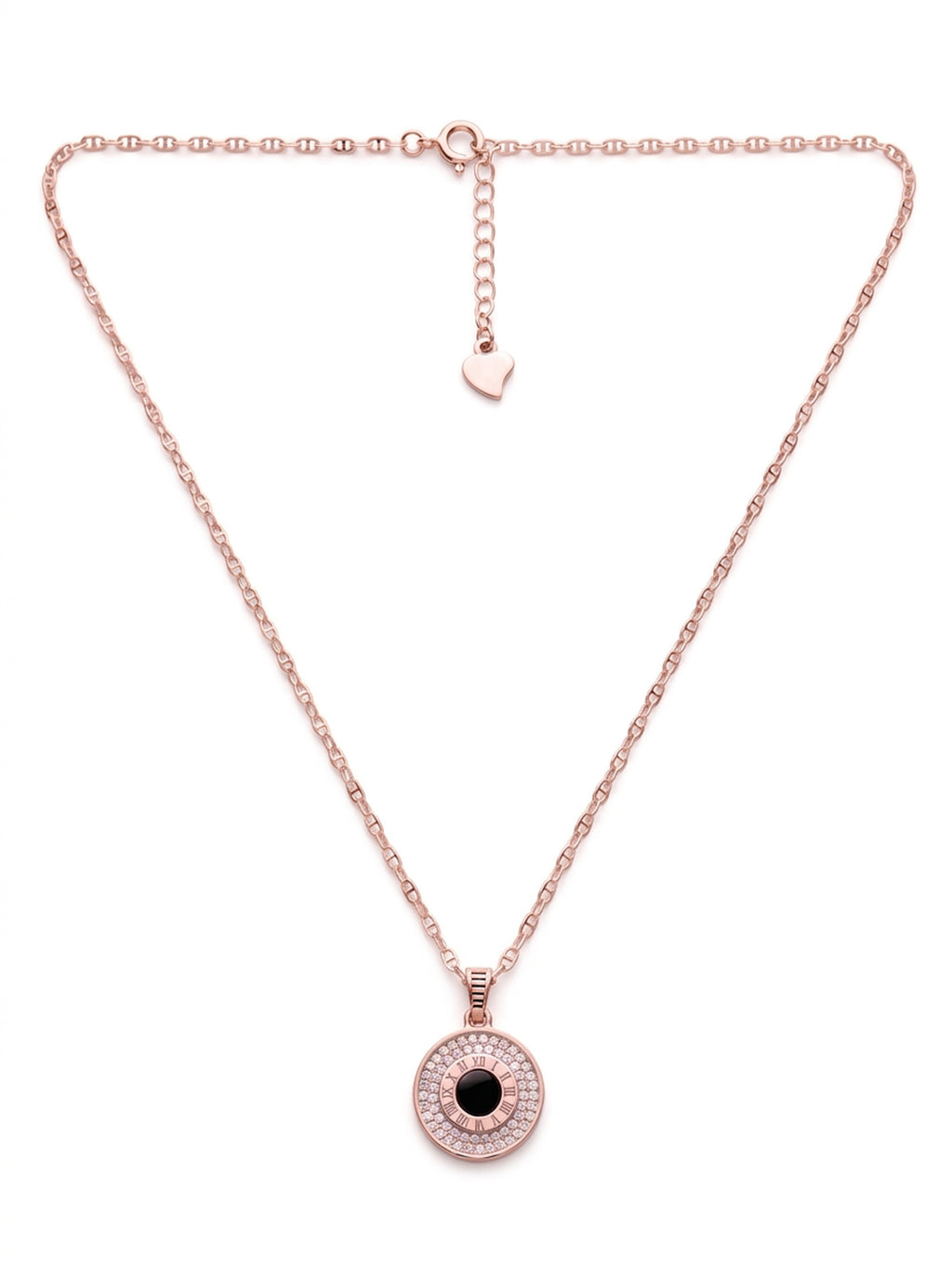 Roseate Roman Numeral Shimmering Medallion Necklace