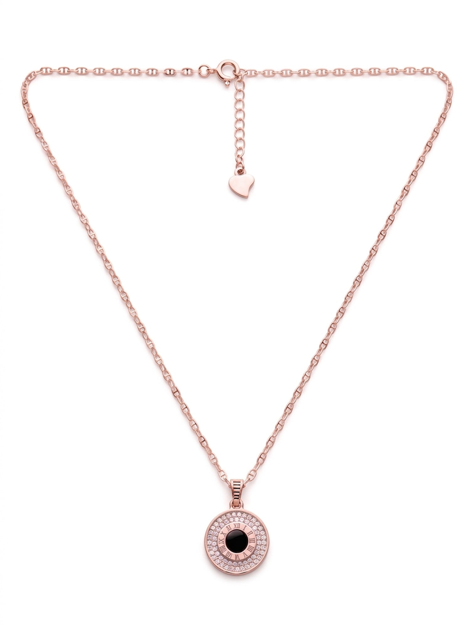 Roseate Roman Numeral Shimmering Medallion Necklace
