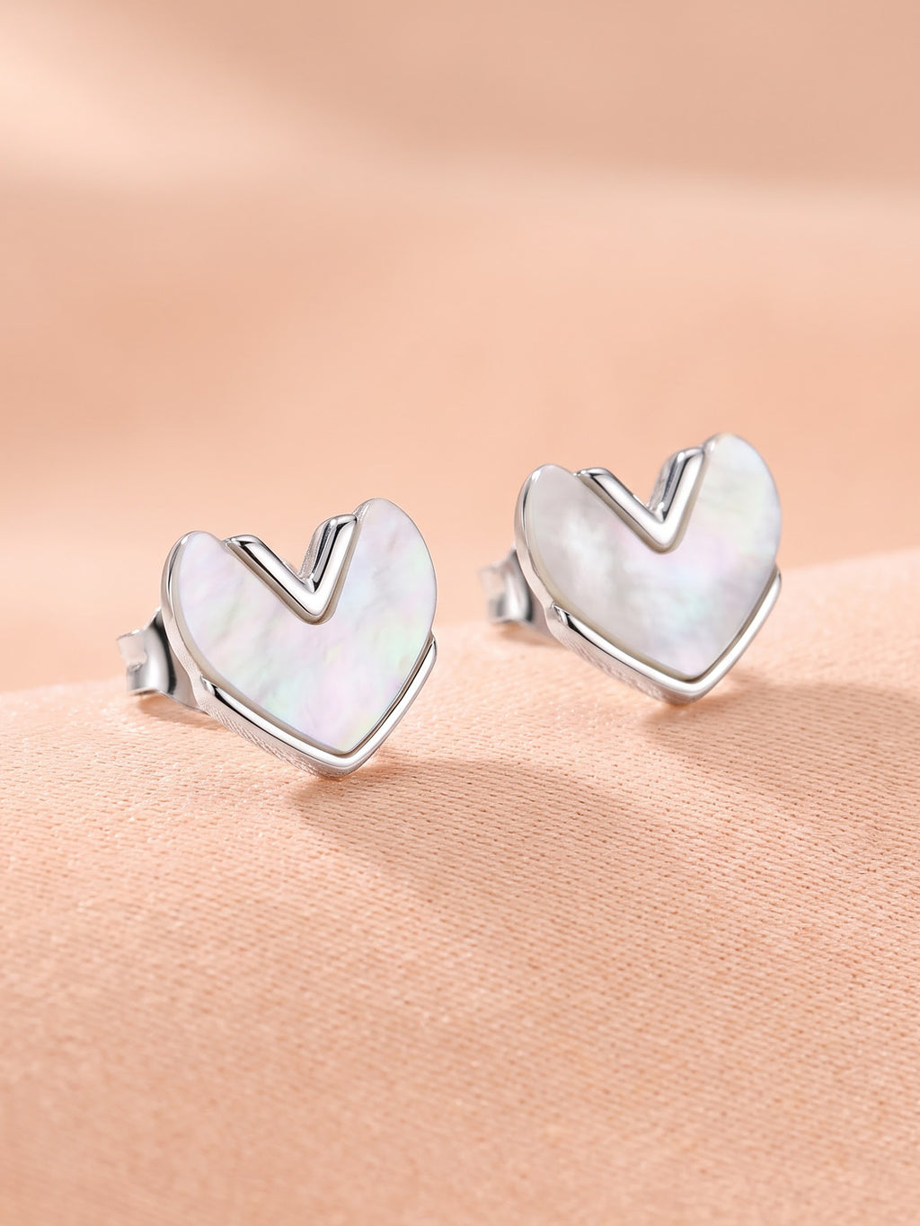 Iridescent Mother-of-Pearl Geometric Heart Stud Earrings
