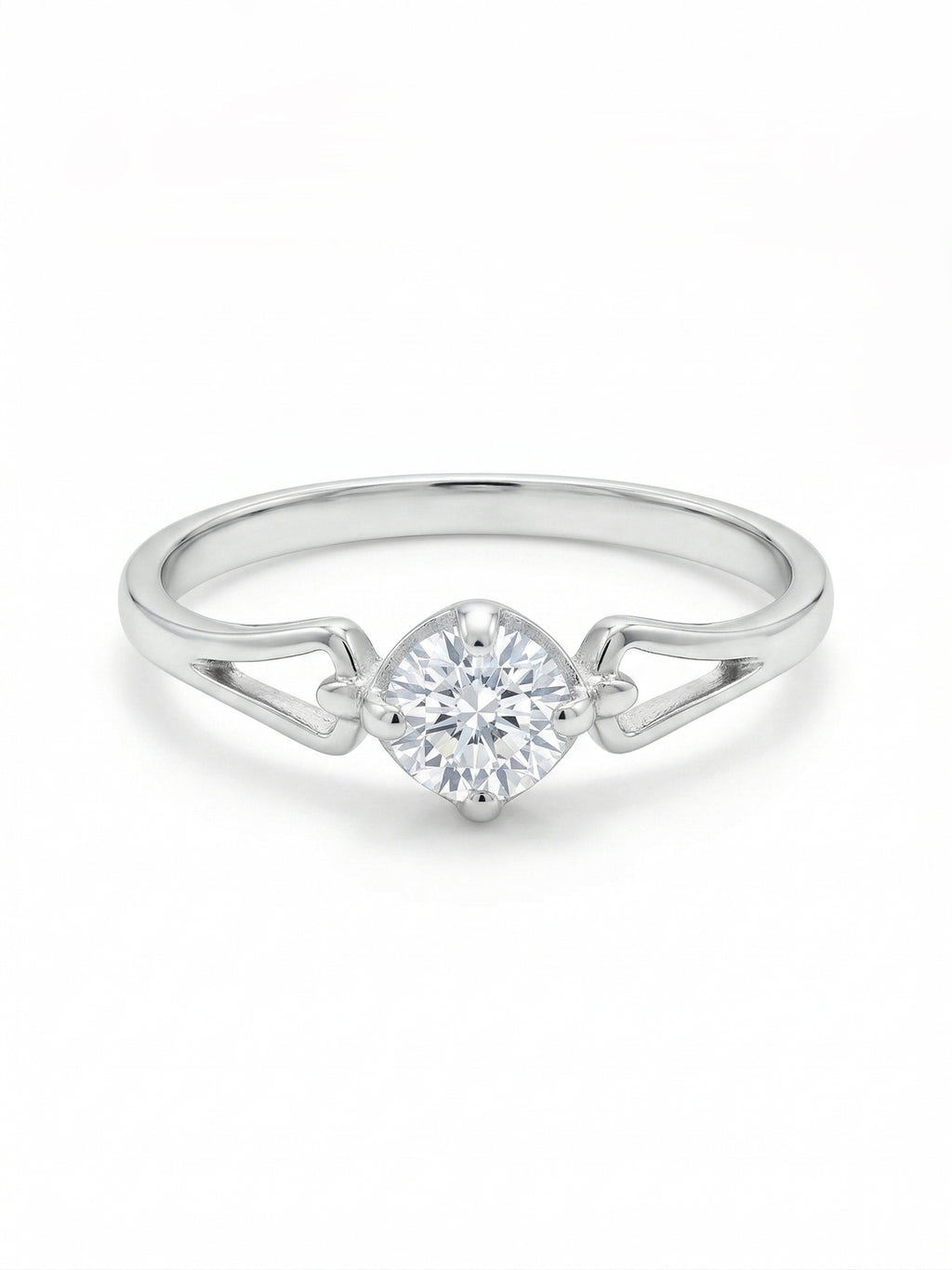 Silver Geometric Split-Shank Solitaire Ring