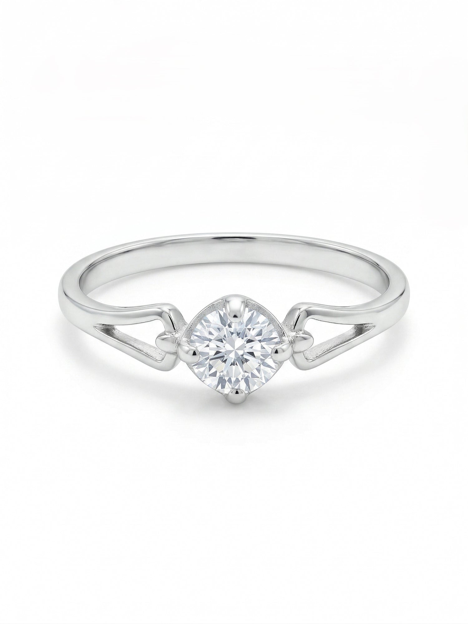 Silver Geometric Split-Shank Solitaire Ring