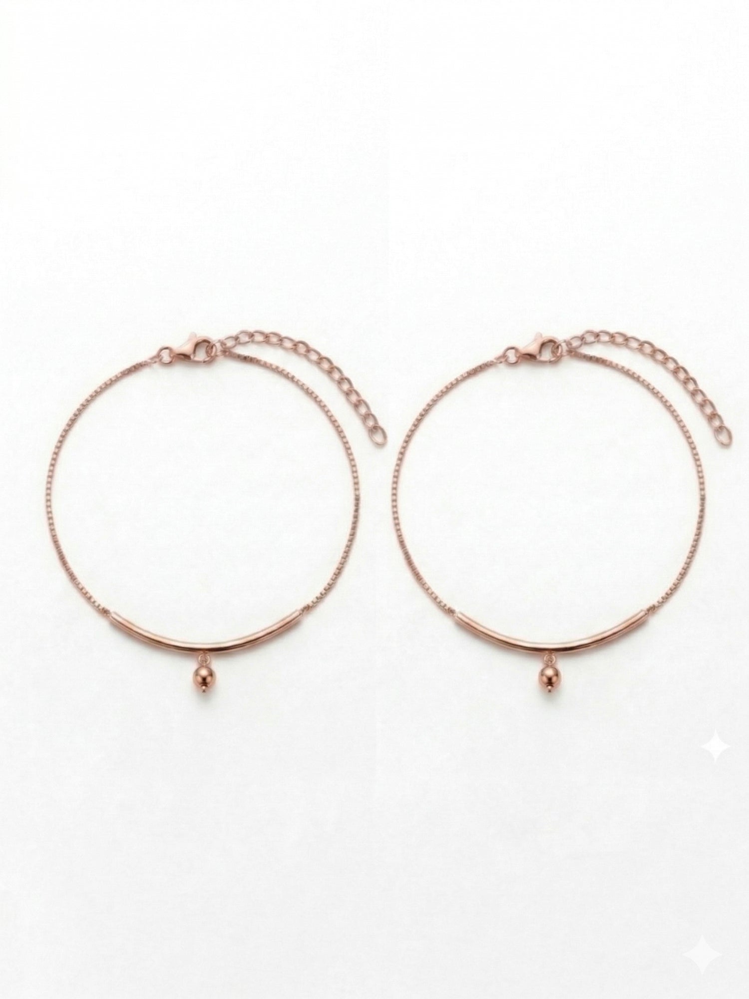 Roseate Bell Curve Box Chain Anklet Pair