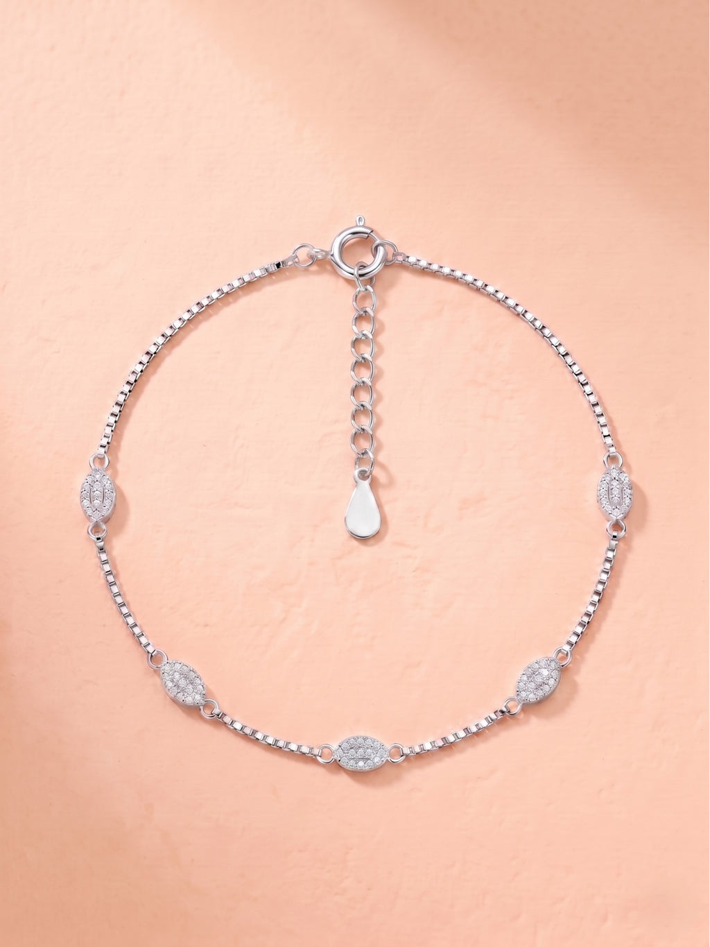 Celestial Oval Pavé Box Chain Anklet