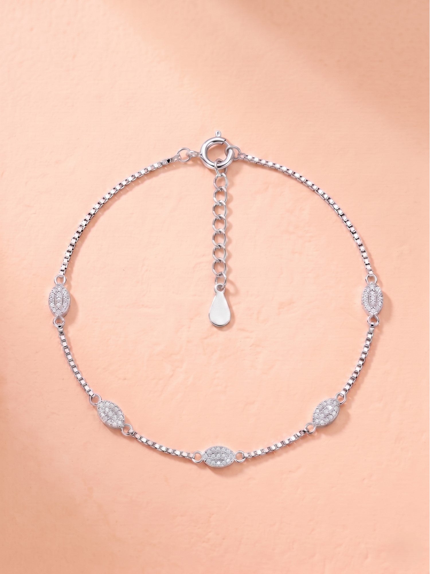 Celestial Oval Pavé Box Chain Anklet