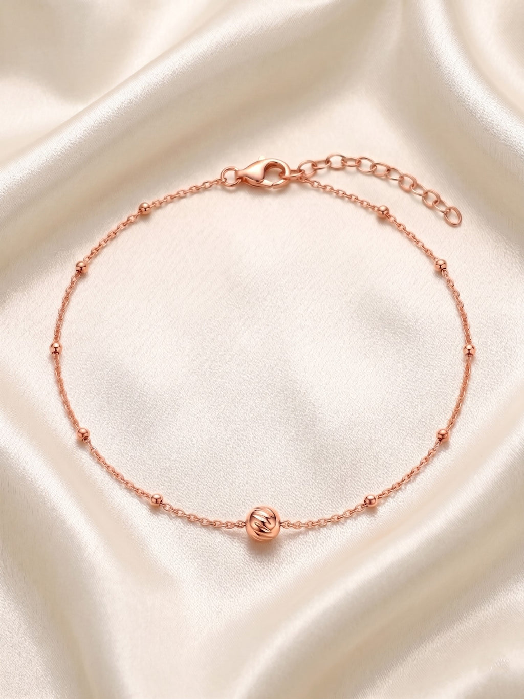 Roseate Diamond-Cut Orb Bead Anklet