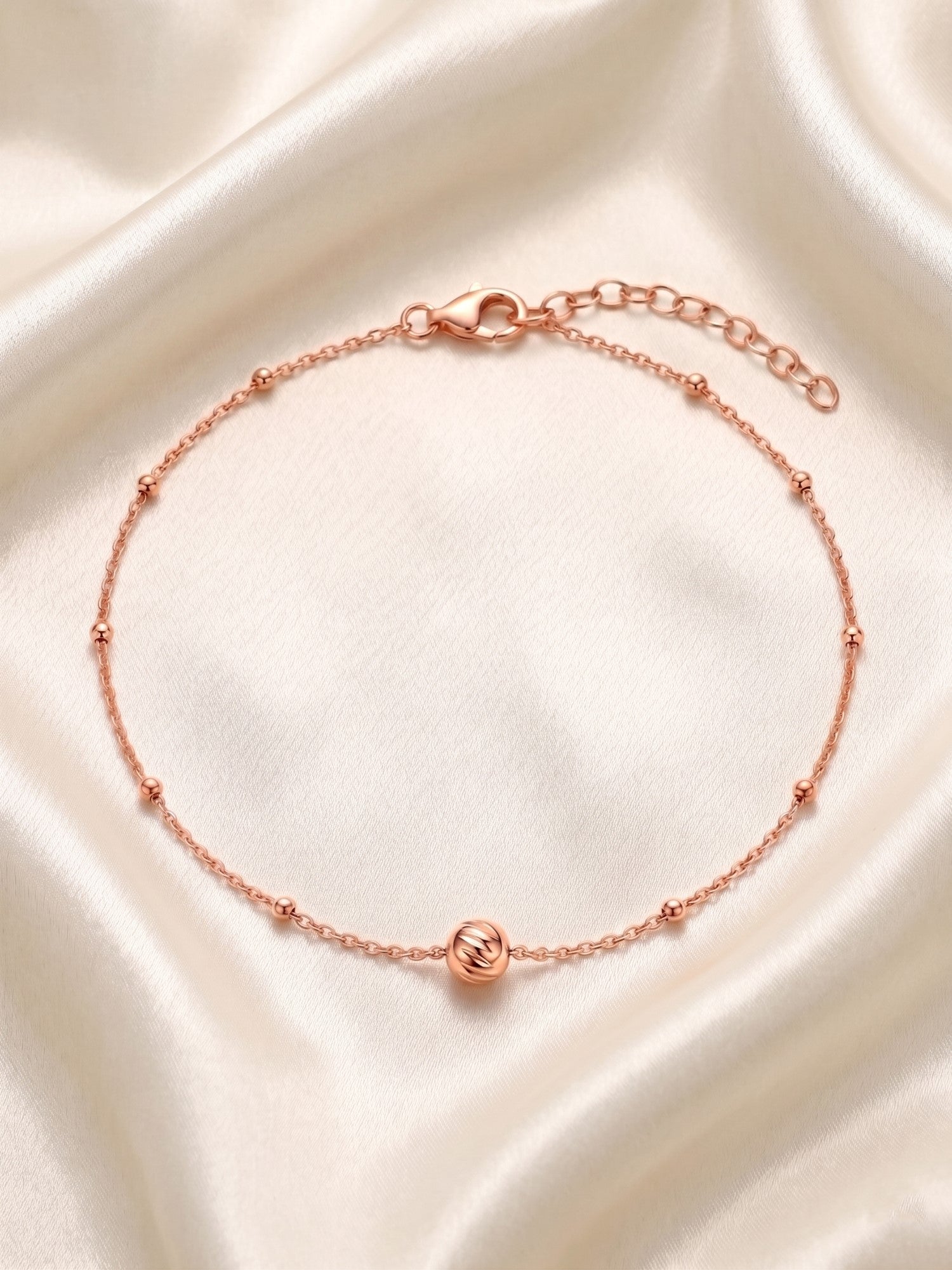 Roseate Diamond-Cut Orb Bead Anklet