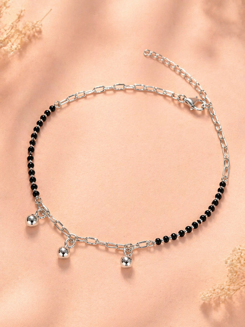 Noir Onyx & Polished Orb Paperclip Anklet