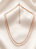 Herringbone & Paperclip Double Layer Chain Necklace in Rose Gold