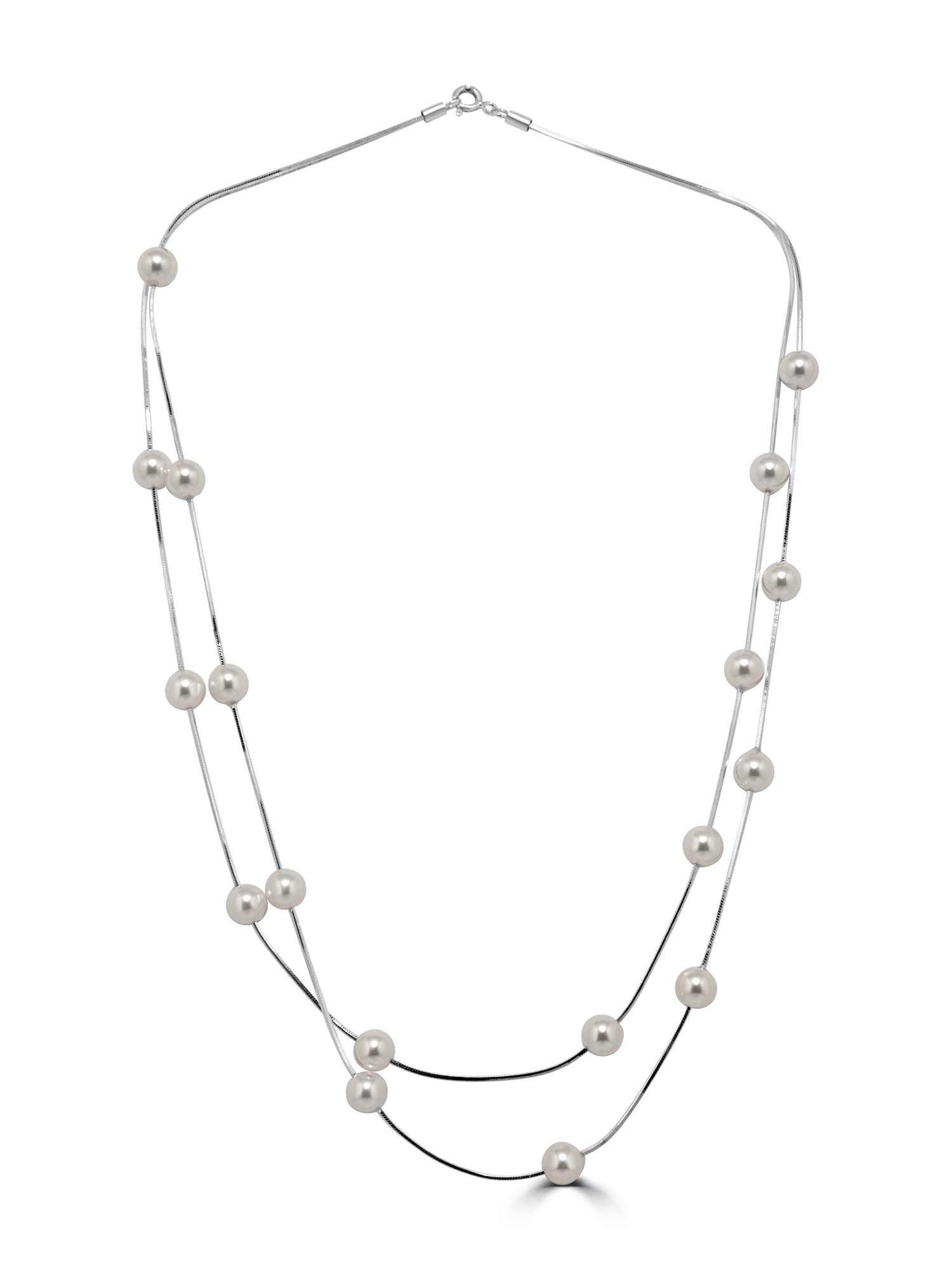 Layered Pearl Tin Cup Station Necklace