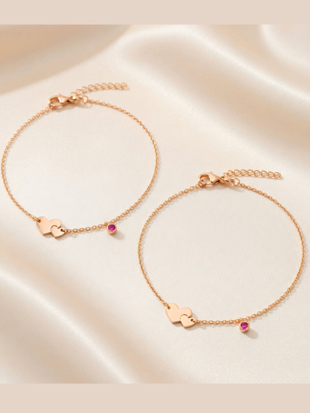 Roseate Eternal Bond Heart & Gemstone Anklet Pair