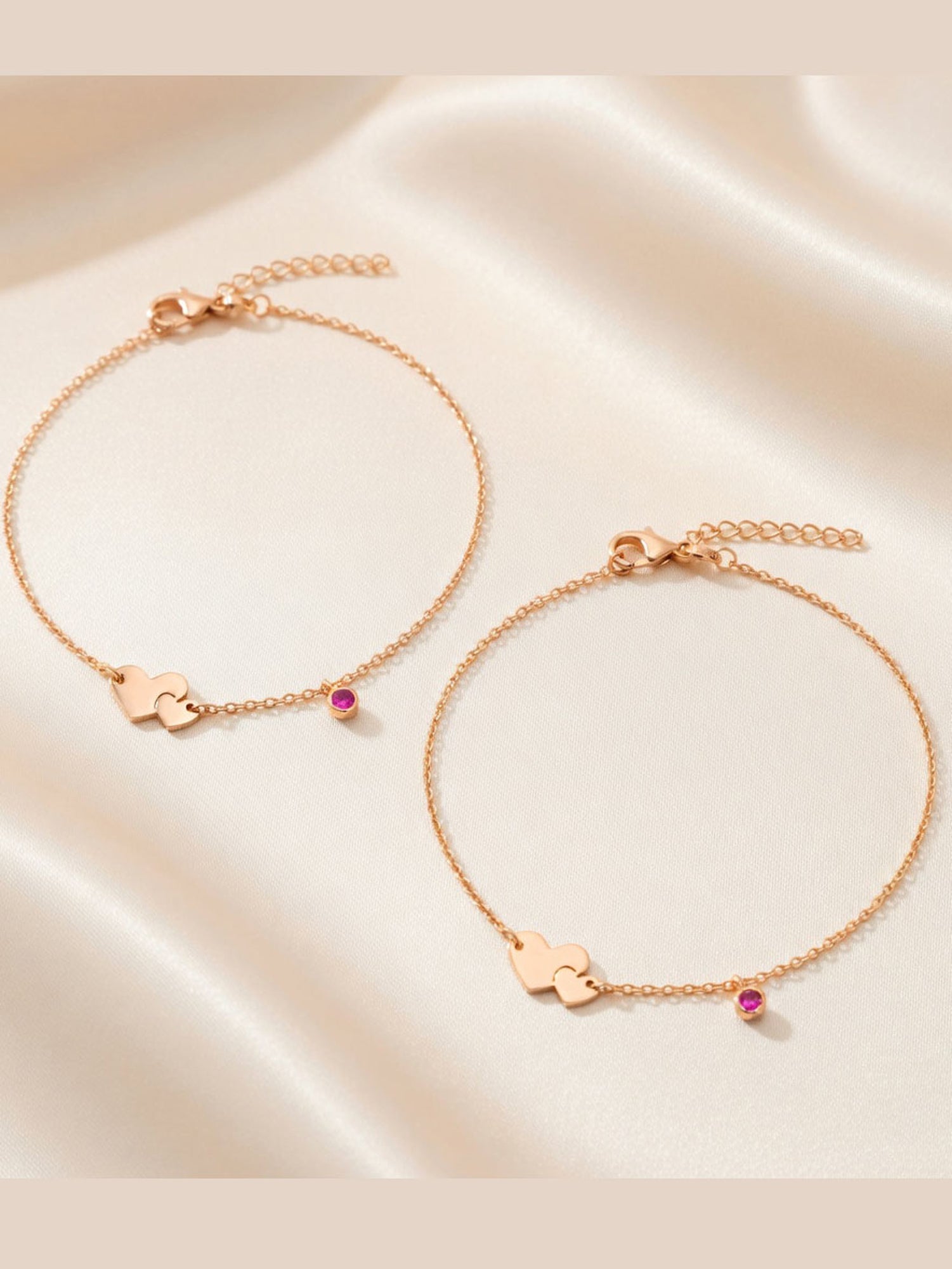 Roseate Eternal Bond Heart & Gemstone Anklet Pair