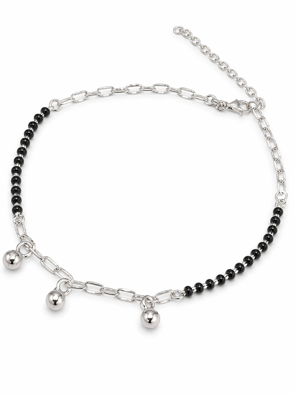 Noir Onyx & Polished Orb Paperclip Anklet