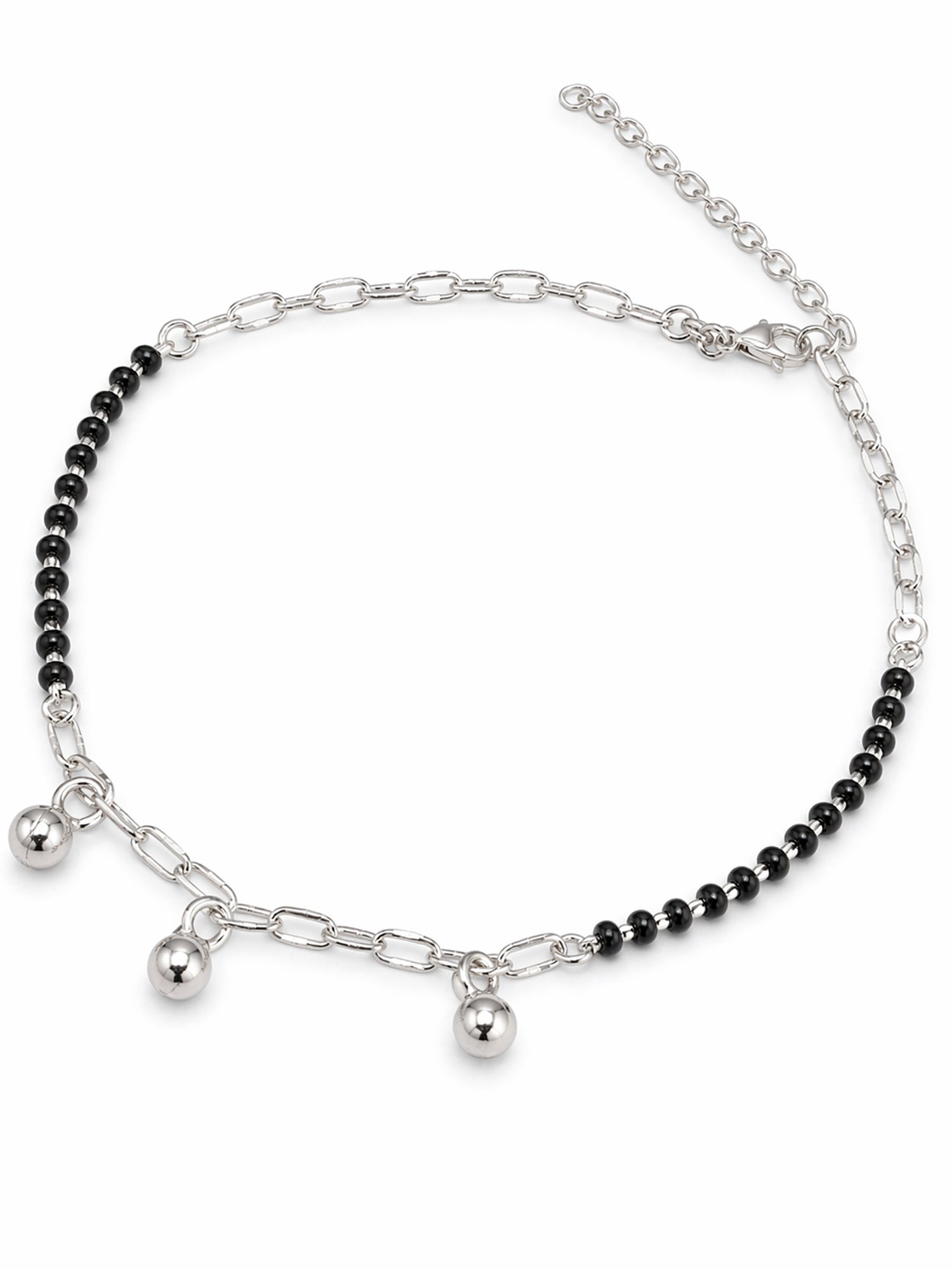 Noir Onyx & Polished Orb Paperclip Anklet