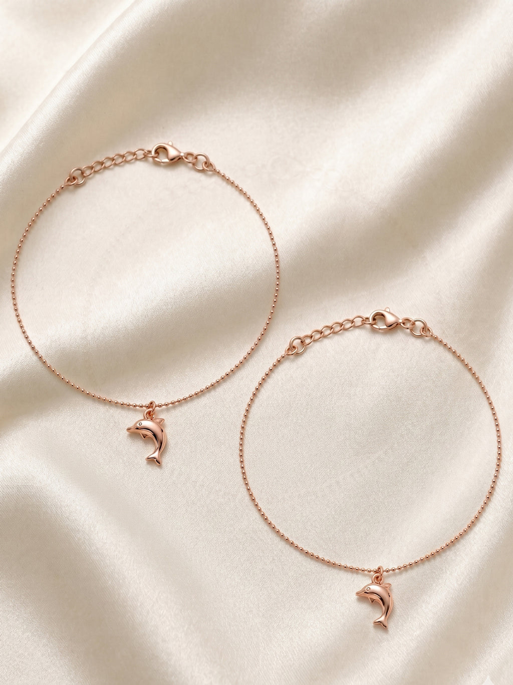 Roseate Aquatic Dolphin Charm Bead Anklet Pair