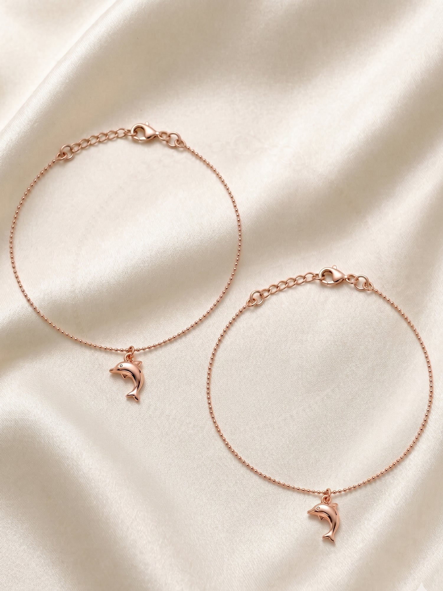 Roseate Aquatic Dolphin Charm Bead Anklet Pair
