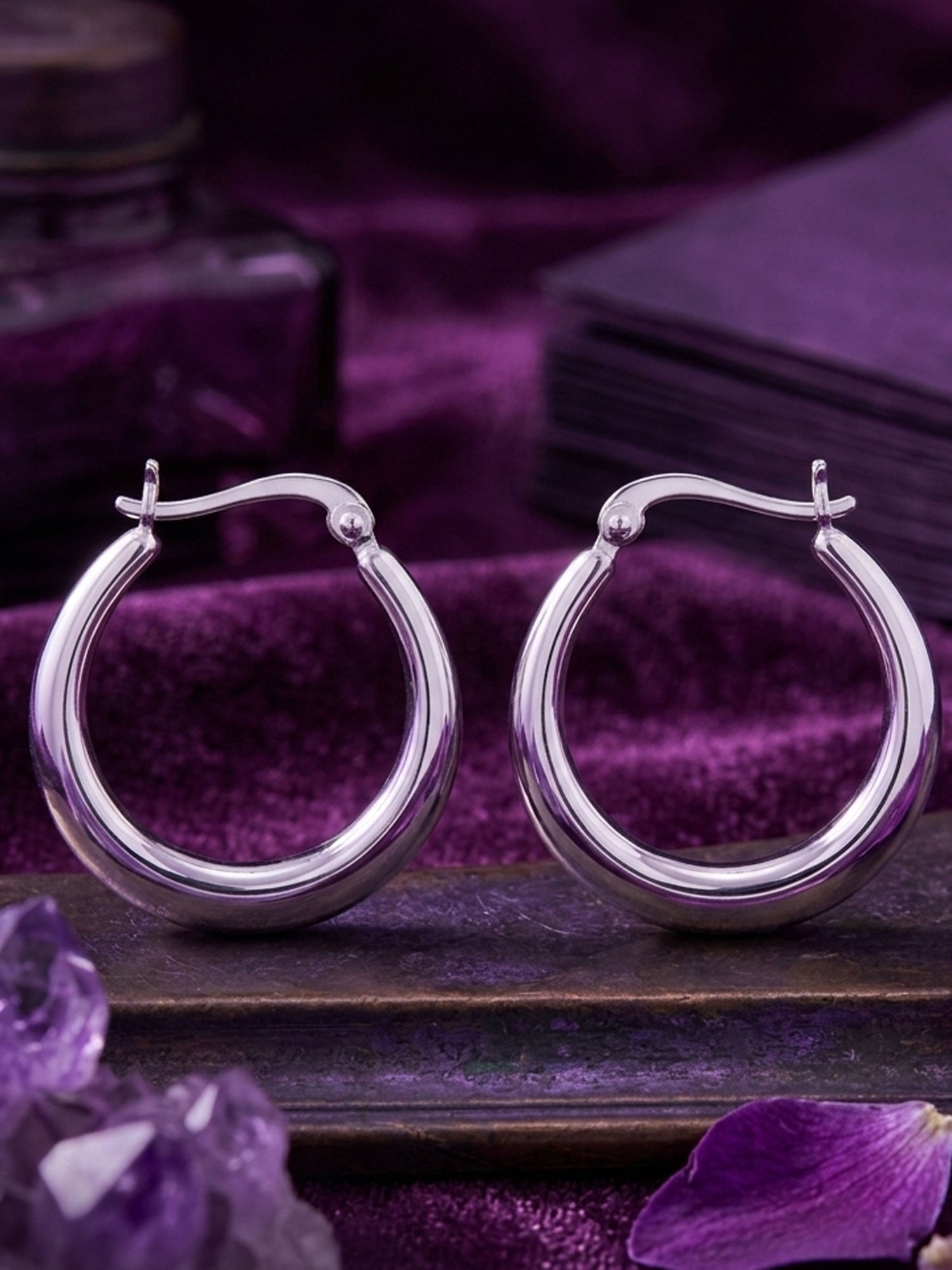 Polished Eclipse Silver Hoops
