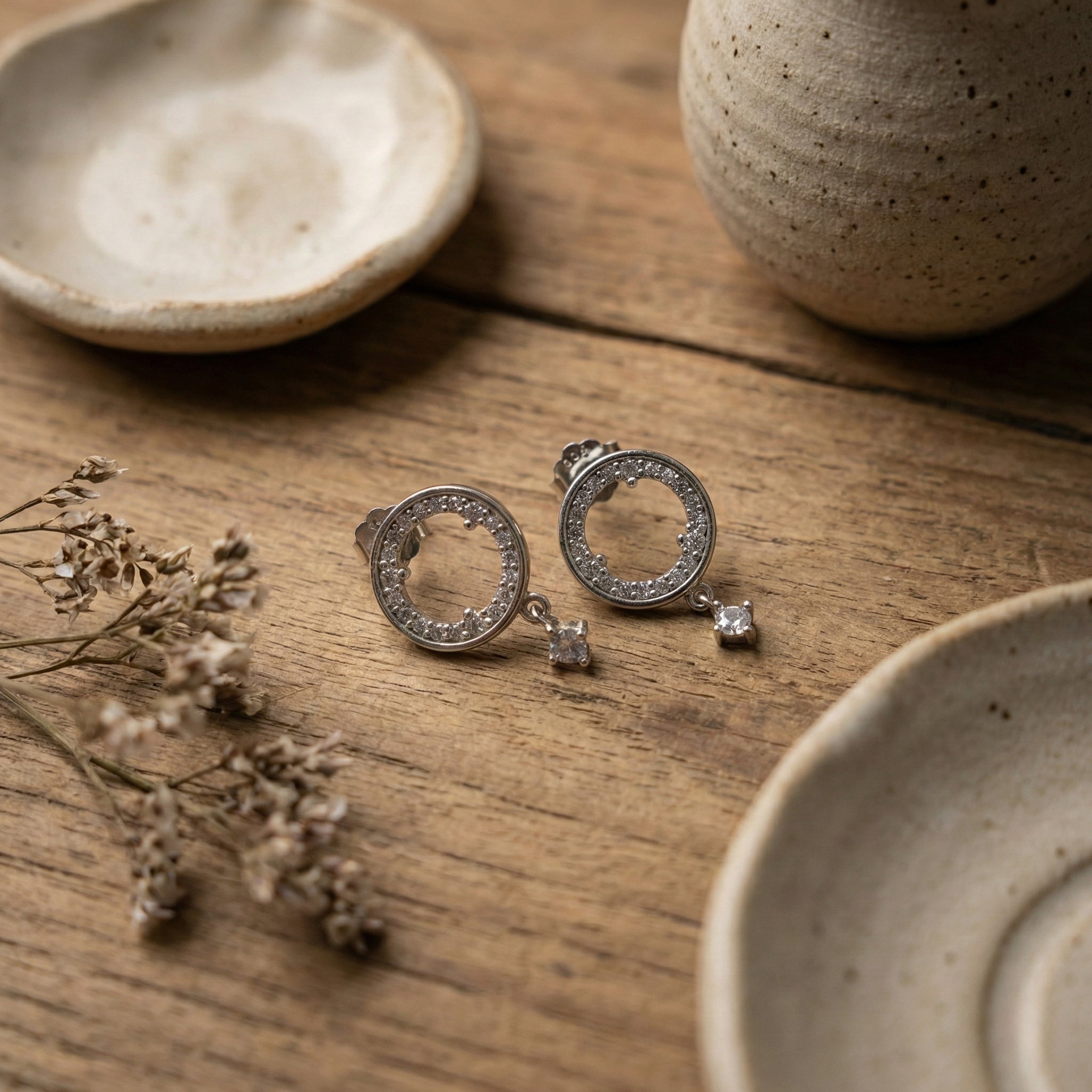 Pavé Circle Drop Earrings