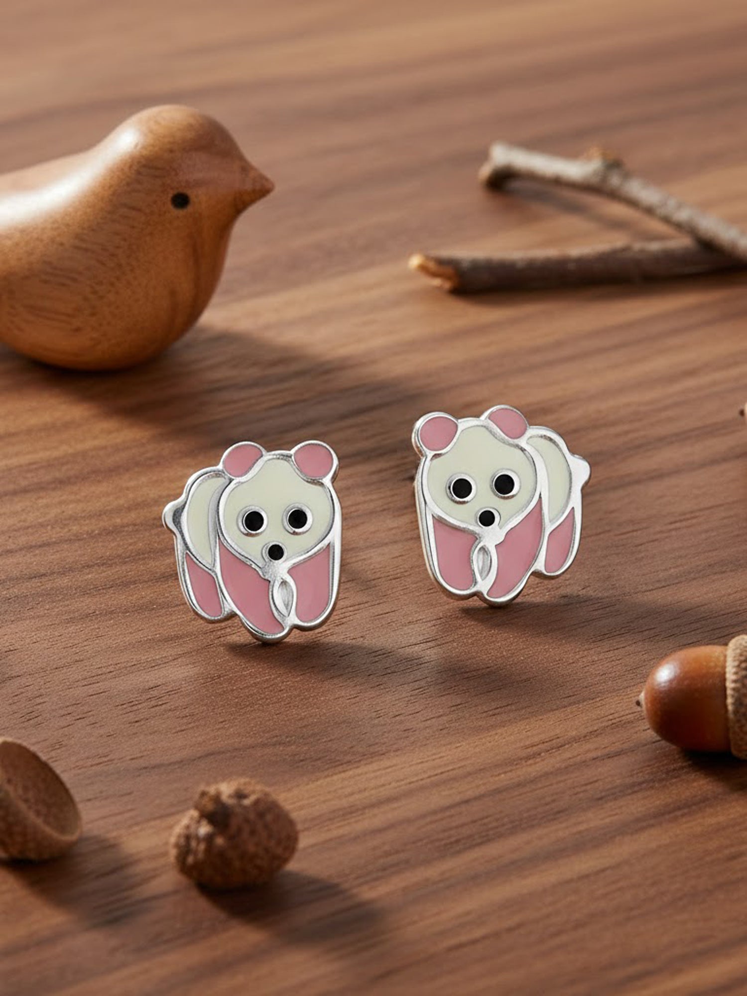Pastel Panda Silver Studs