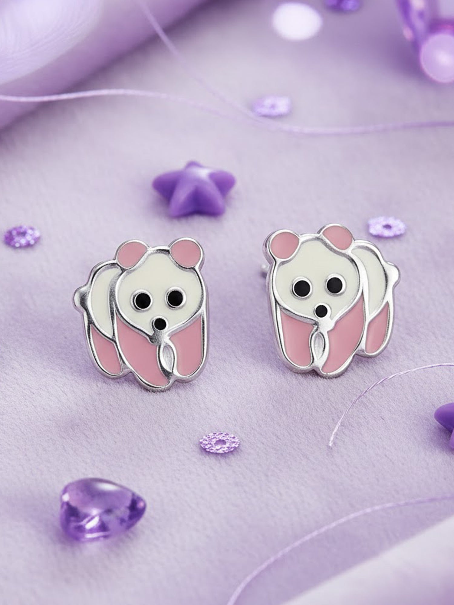 Pastel Panda Silver Studs