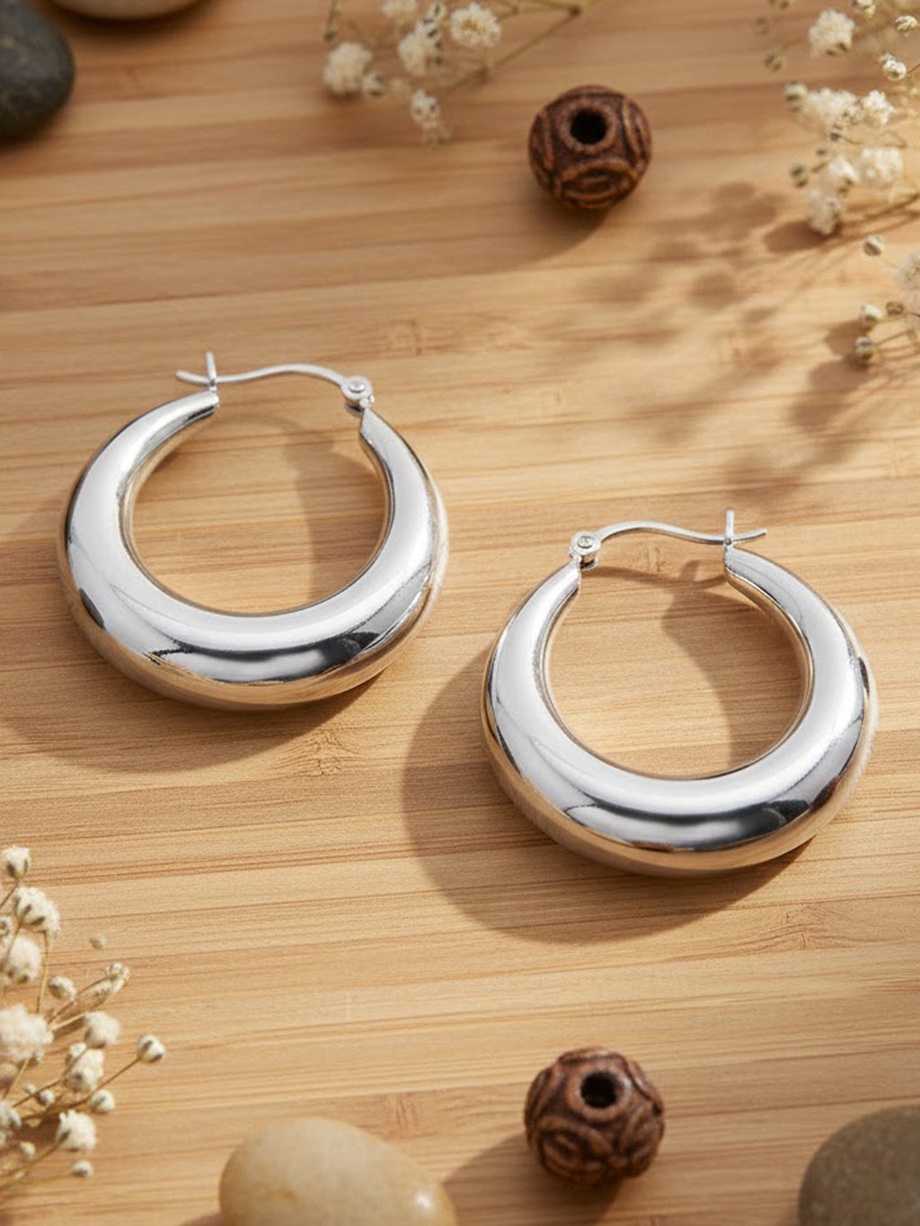 Polished Ellipse Silver Hoops
