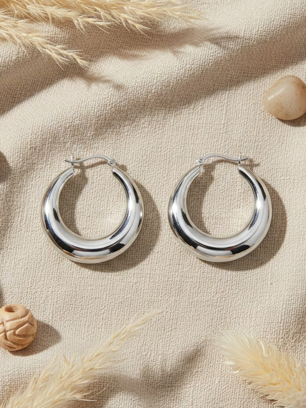 Polished Ellipse Silver Hoops