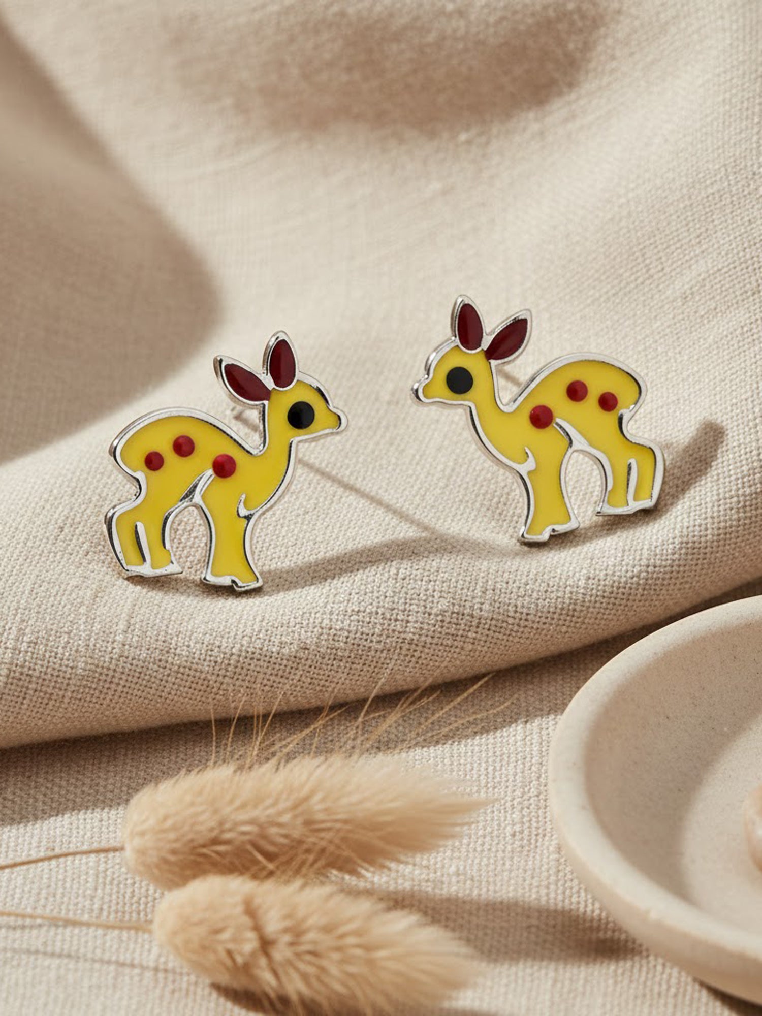 Enamel Fawn Stud Earrings