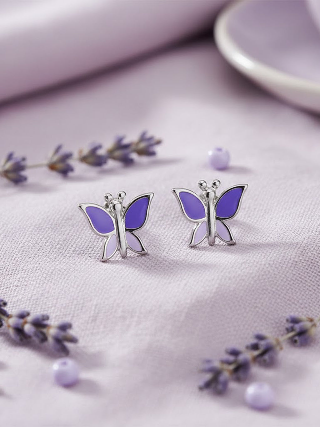 Amethyst Mist Butterfly Silver Studs